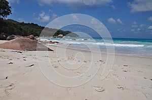 Anse Lazio, exotic beach with palm trees in praslin island, seychelles