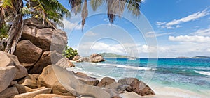 Anse Patates, picture perfect beach on La Digue Island, Seychelles.