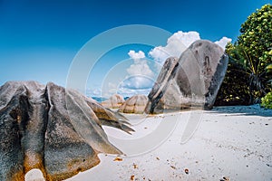 Anse Source d& x27;Argent -amazing tropical beach with huge granite boulders on La Digue Island, Seychelles