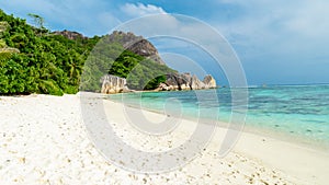 Anse Source d'Argent beach La Digue Seychelles Islands, white tropical beach with granite boulders