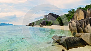 Anse Source d'Argent beach La Digue Seychelles Islands, white tropical beach with granite boulders
