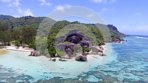 Anse Source D'Argent in La Digue Island - Seychelles aerial view