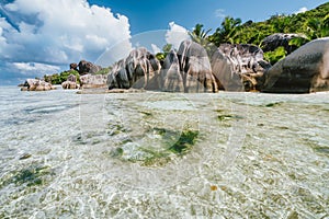 Anse Source d'Argent. Most beautiful famous paradise tropical beach. La Digue island, Seychelles