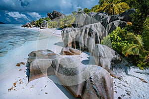 Anse Source d`Argent - Paradise like tropical famous beach on island La Digue in Seychelles