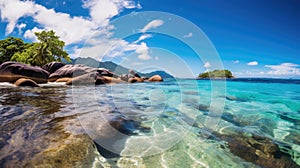 Anse Source dArgent Seychelles at sunset - made with Generative AI tools