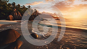 Anse Source dArgent Seychelles at sunset - made with Generative AI tools