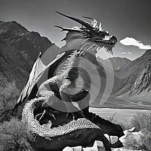 Ansel Adams Black and White Photo Yosemite National Park Dragon Photo Dinosaur AI Fine Art Surreal Print