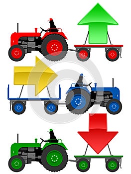 AnSet of tractors pulling trend arrows