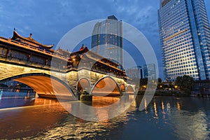 Anshun Bridge and modern buildings in Chengdu