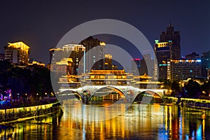 Anshun bridge at night, Chengdu, China