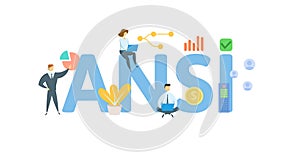ANSI, American National Standards Institute. Concept with keyword, people and icons. Flat vector illustration. Isolated photo