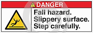 ANSI Z535 Safety Sign Standards Danger Fall Hazard Slippery Surface Step Carefully with Text Landscape White 02 photo