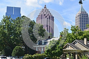 Ansley Park street view of city and town buildings with trees