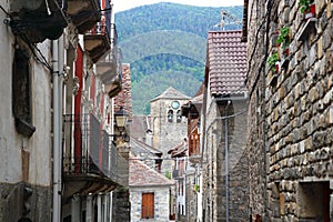 Anso Village street stone houses in Pyrenees