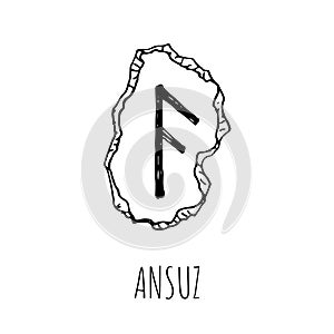 Ansuz rune written on a stone. Vector illustration. Isolated on white