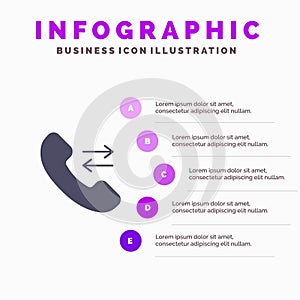 Answer, Call, Contact us Solid Icon Infographics 5 Steps Presentation Background