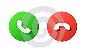 answer and decline phone call buttons, vector illustration icon, phone call, telephone sign, accept call and decline red