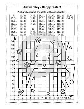 This is answer key page for coordinate graphing, or drawing by coordinates, math worksheet with `Happy Easter!` greeting photo