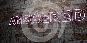 ANSWERED - Glowing Neon Sign on stonework wall - 3D rendered royalty free stock illustration photo