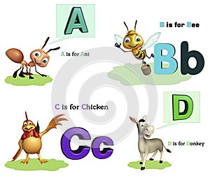 Ant, Bee, Caw and Dog with Alphabate