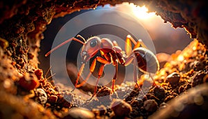 Ant Emerging from Nest at Sunset