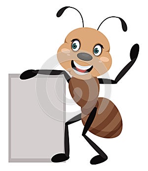 Ant holding board, illustration, vector