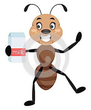 Ant holding milk, illustrator, vector photo