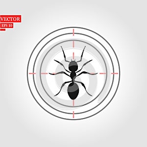 Ant icon black color in circle. Abstract Black Ant Design. Vector illustration of a black silhouette ant. Isolated white backgroun