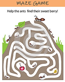Ant maze puzzle. Educational game for kids