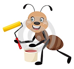 Ant with paint brush, illustrator, vector