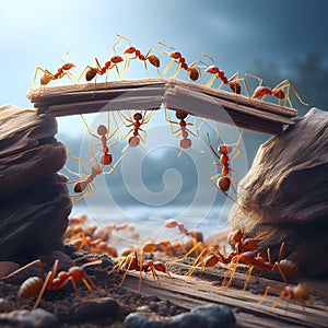 Ant Team Constructs Bridge, Proving the Power of Unified Effort. Generative ai for illustrations