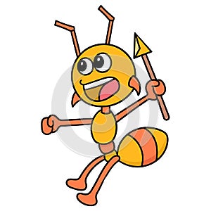 The ant warrior carried a spear, doodle kawaii. doodle icon image
