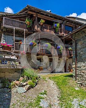 Idyllic sight in the beautiful village of Antagnod in the Ayas Valley, Aosta Valley, Italy. photo