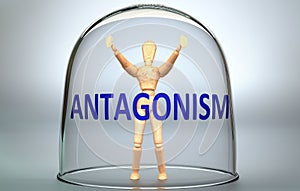 Antagonism can separate a person from the world and lock in an isolation that limits - pictured as a human figure locked inside a