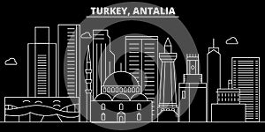 Antalia silhouette skyline. Turkey - Antalia vector city, turkish linear architecture, buildings. Antalia travel photo