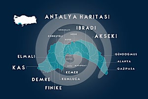Antalya districts map, Turkey
