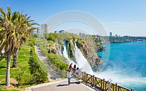 Aerial view of Lower Duden waterfall in Antalya, Turkey