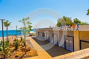 ANTALYA, TURKEY: Konyaalti beach and the Mediterranean sea in sunny summer in Antalya.