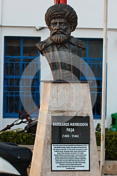 Antalya, Turkey - March 26, 2022: Statue of Hayreddin Barbarossa, an Ottoman corsair and later admiral of the Ottoman Navy.