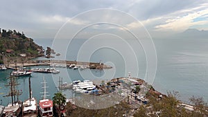 Antalya Turkey marina and old town kaleici view on cloudy day