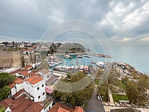 Antalya Turkey marina and old town kaleici view on cloudy day