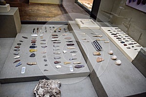 Exhibits of Antalya Museum of Antiquities, stone scrapers and knives and pottery