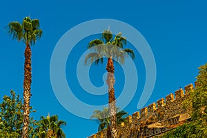 ANTALYA, TURKEY: Old fortress walls in Antalya old town or Kaleici.