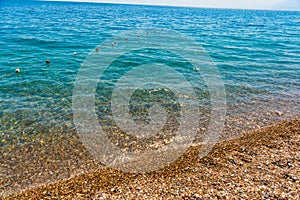 ANTALYA, TURKEY: Texture of sand and sea on the Konyaalti beach.