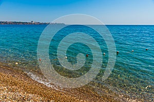 ANTALYA, Turkey: View of the city of Antalya and Konyaalti beach on a sunny day.