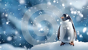 Antarctic charm Penguin poses on snowy background with text space, cold environments