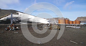 Antarctic crosses and fuel tanks- Deception Island