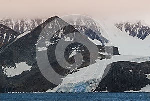 Antarctic glacier and mountains,