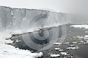 Antarctic ice shelf in mists