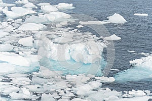 Antarctic pack ice iceberg landscape at Portal Pointon the Reclus Peninsula, on the west coast of Graham Land.